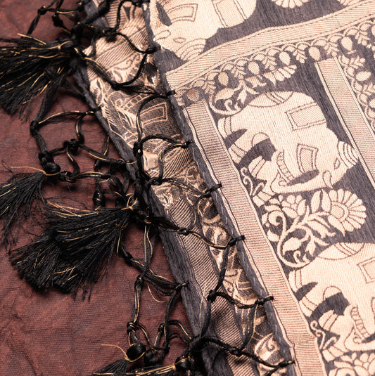 Soft Tussar Steel Grey Saree with Fancy Koyri Butta