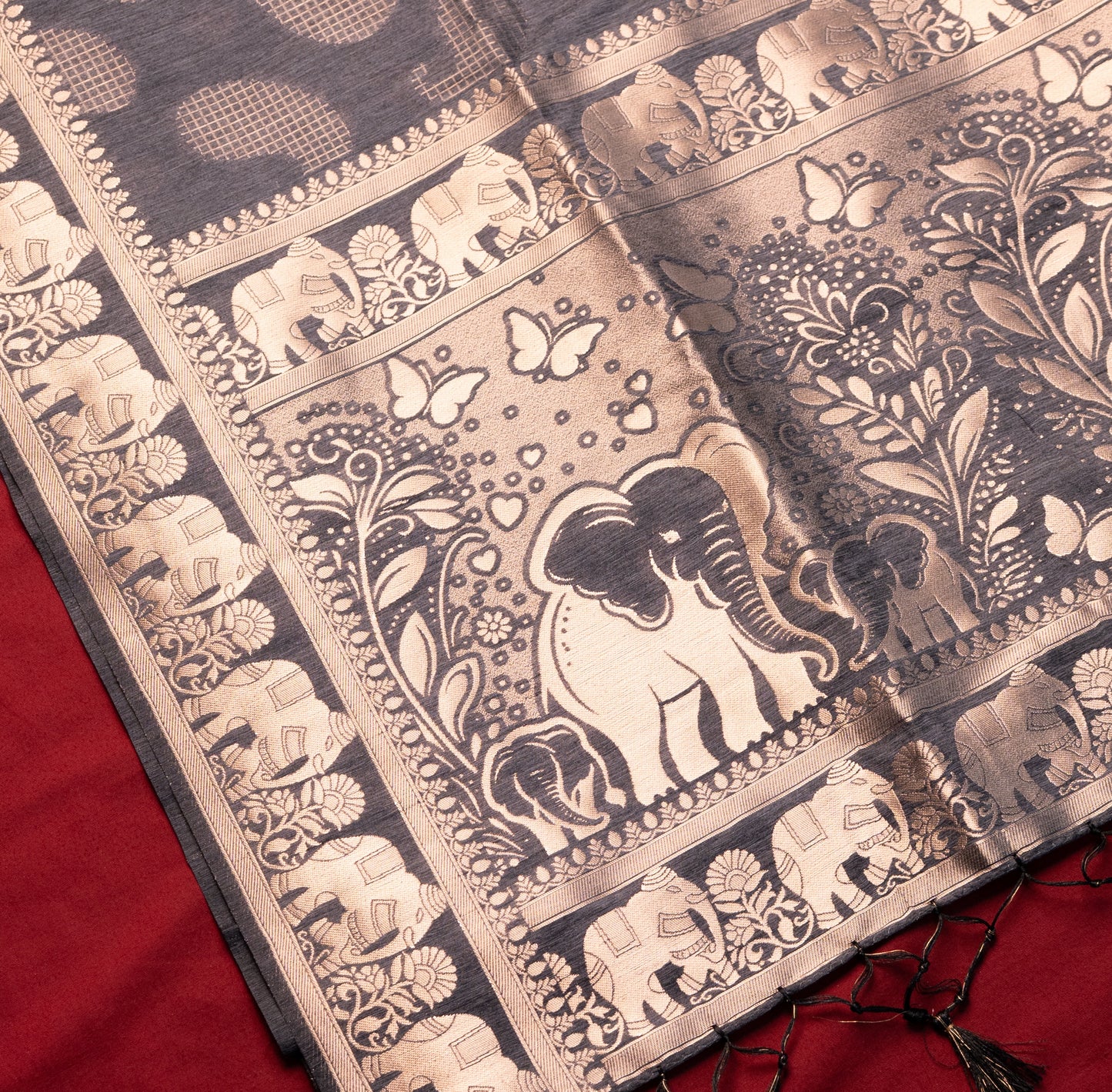 Soft Tussar Steel Grey Saree with Fancy Koyri Butta