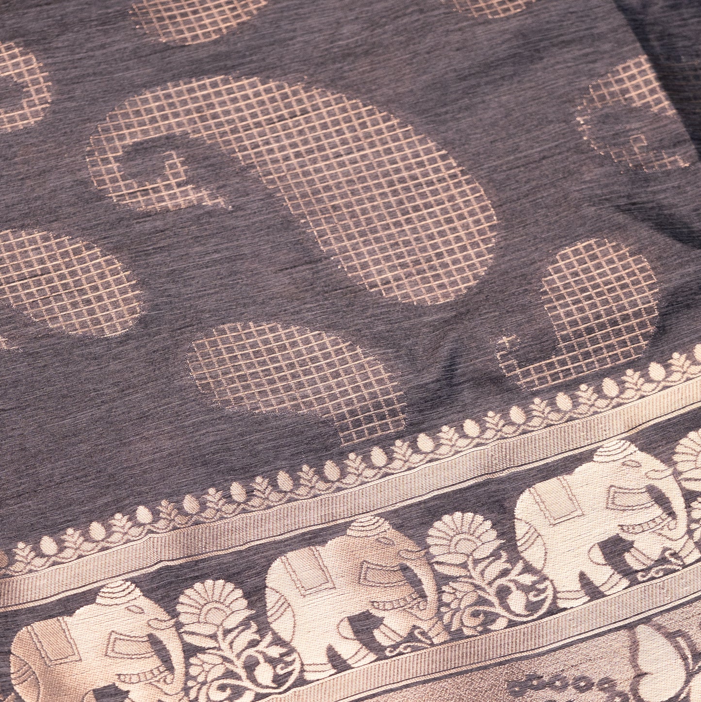 Soft Tussar Steel Grey Saree with Fancy Koyri Butta