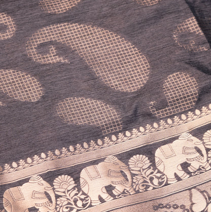 Soft Tussar Steel Grey Saree with Fancy Koyri Butta