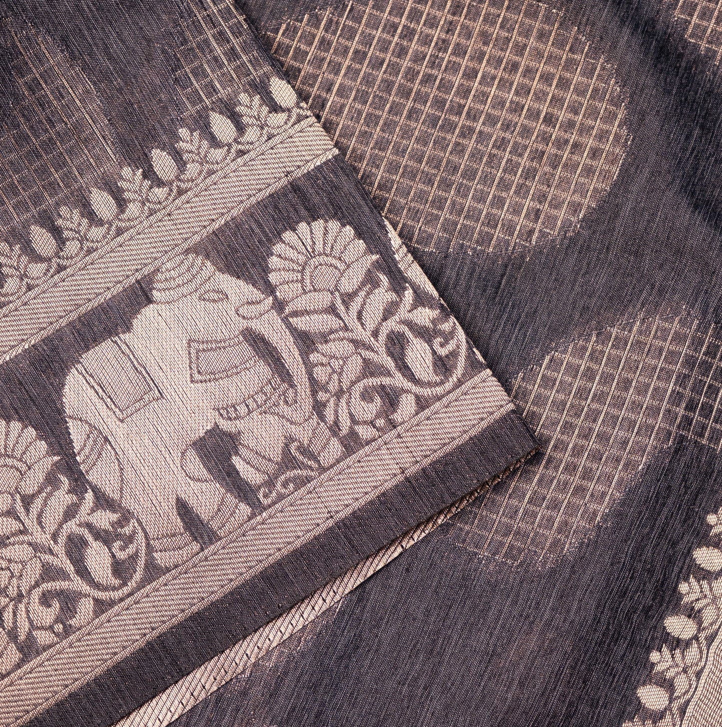 Soft Tussar Steel Grey Saree with Fancy Koyri Butta