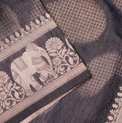 Soft Tussar Steel Grey Saree with Fancy Koyri Butta