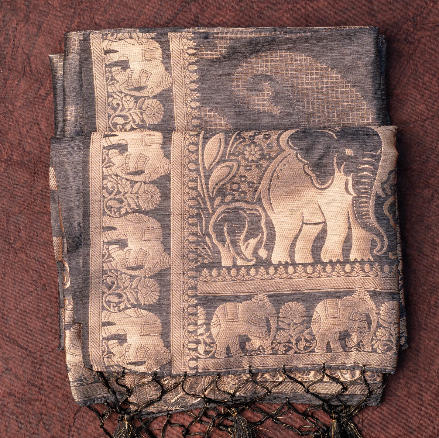 Soft Tussar Steel Grey Saree with Fancy Koyri Butta