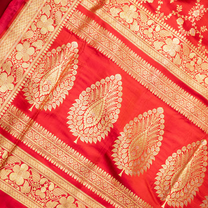 Pure Banarasi Red Saree in Jaal Design