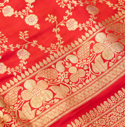 Pure Banarasi Red Saree in Jaal Design