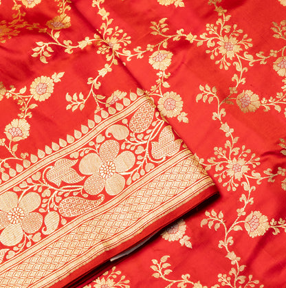 Pure Banarasi Red Saree in Jaal Design