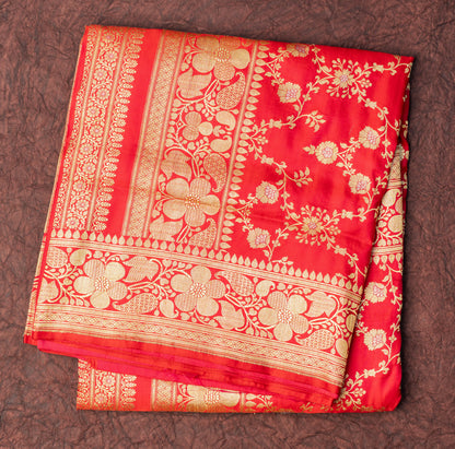 Pure Banarasi Red Saree in Jaal Design