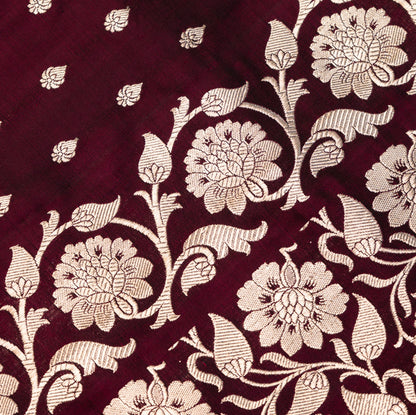Wine Banarasi Shalu Saree with Silver Zari Dhaal butta
