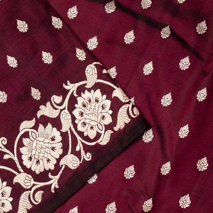 Wine Banarasi Shalu Saree with Silver Zari Dhaal butta