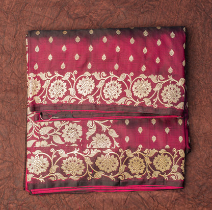 Wine Banarasi Shalu Saree with Silver Zari Dhaal butta