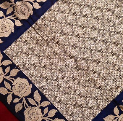 Royal Blue Banarasi Shalu Saree with Silver Border