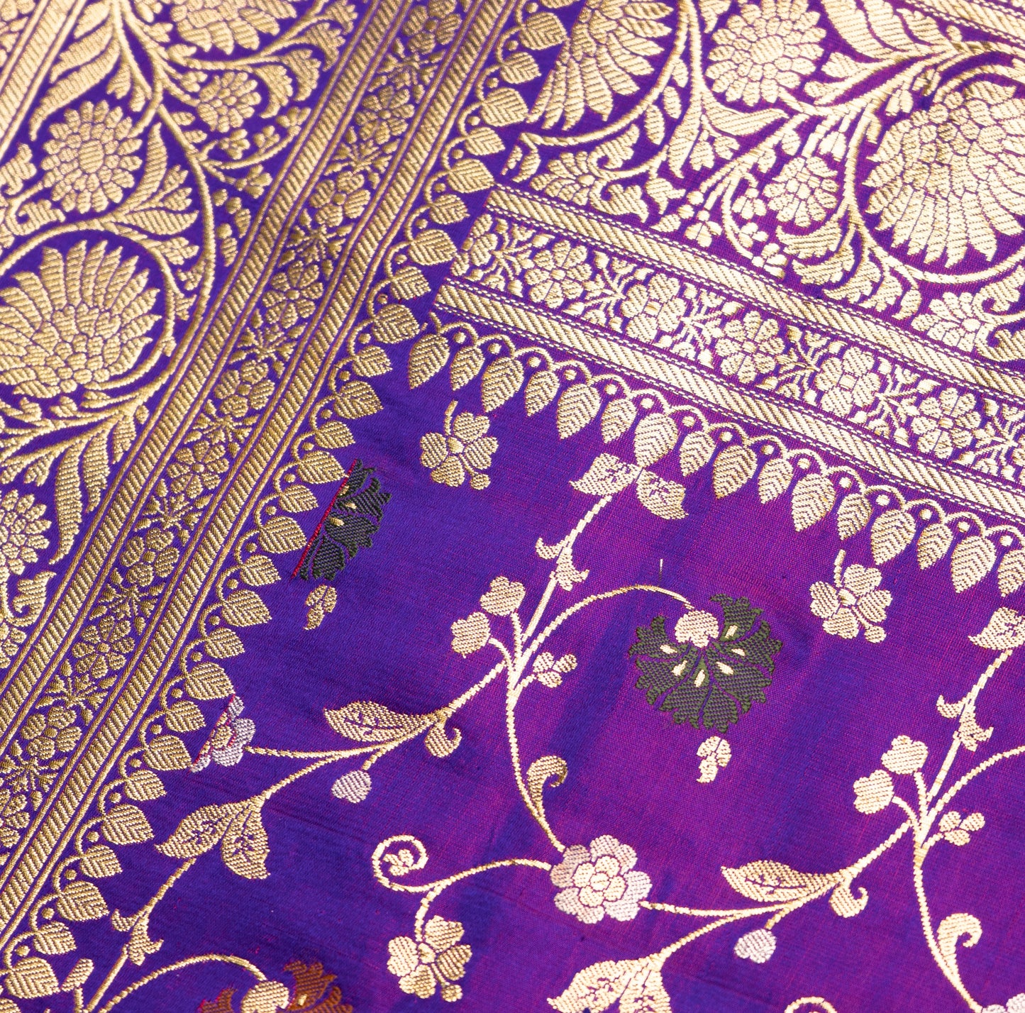 Cross Jamun Banarasi Shalu Saree with Golden Zari