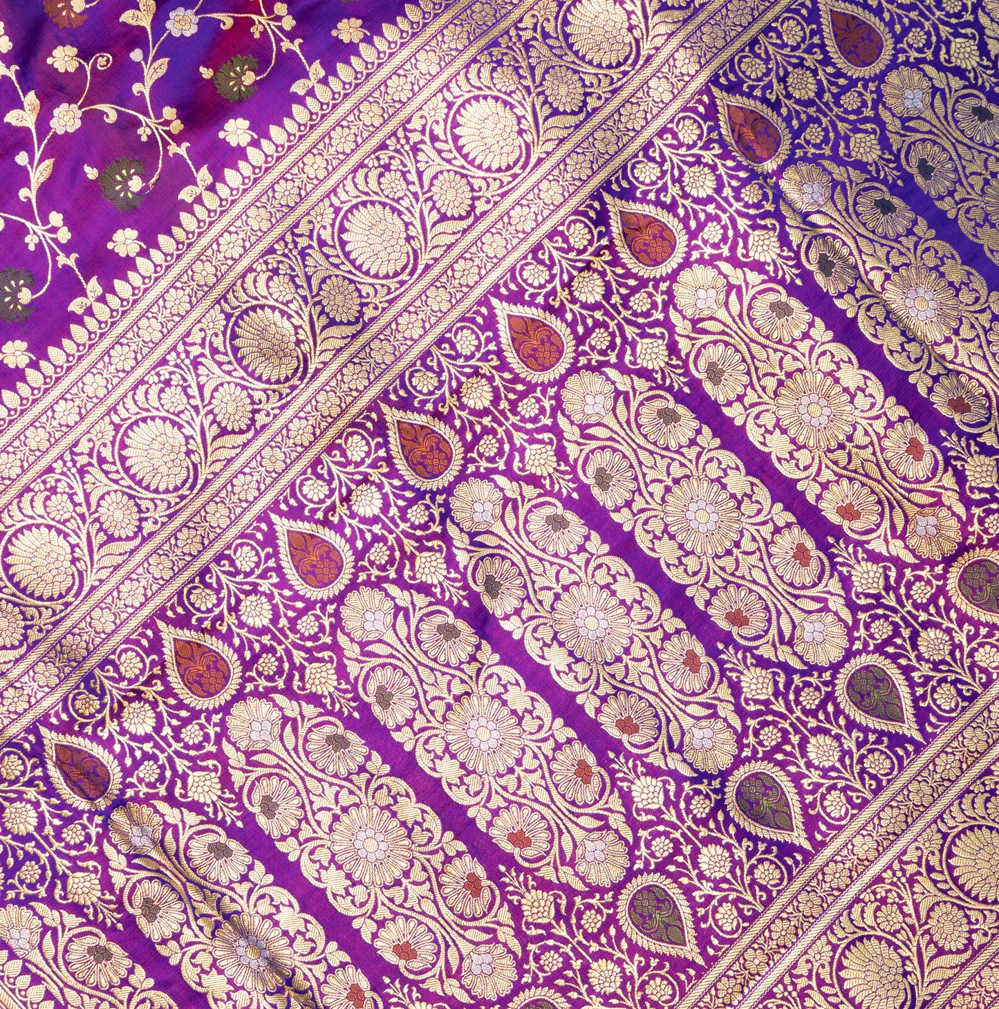 Cross Jamun Banarasi Shalu Saree with Golden Zari