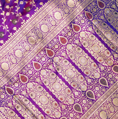 Cross Jamun Banarasi Shalu Saree with Golden Zari
