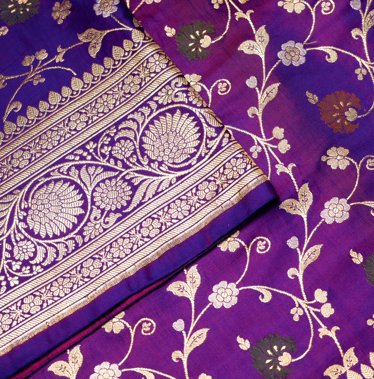 Cross Jamun Banarasi Shalu Saree with Golden Zari