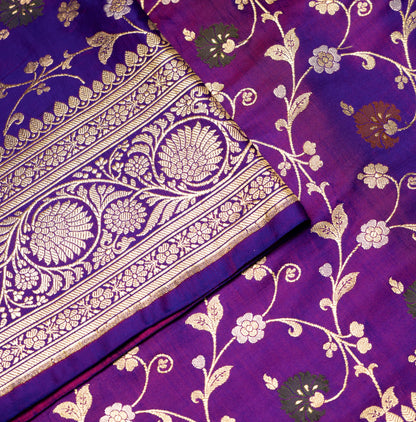 Cross Jamun Banarasi Shalu Saree with Golden Zari