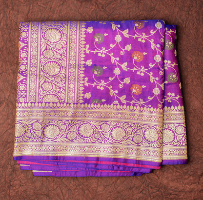 Cross Jamun Banarasi Shalu Saree with Golden Zari