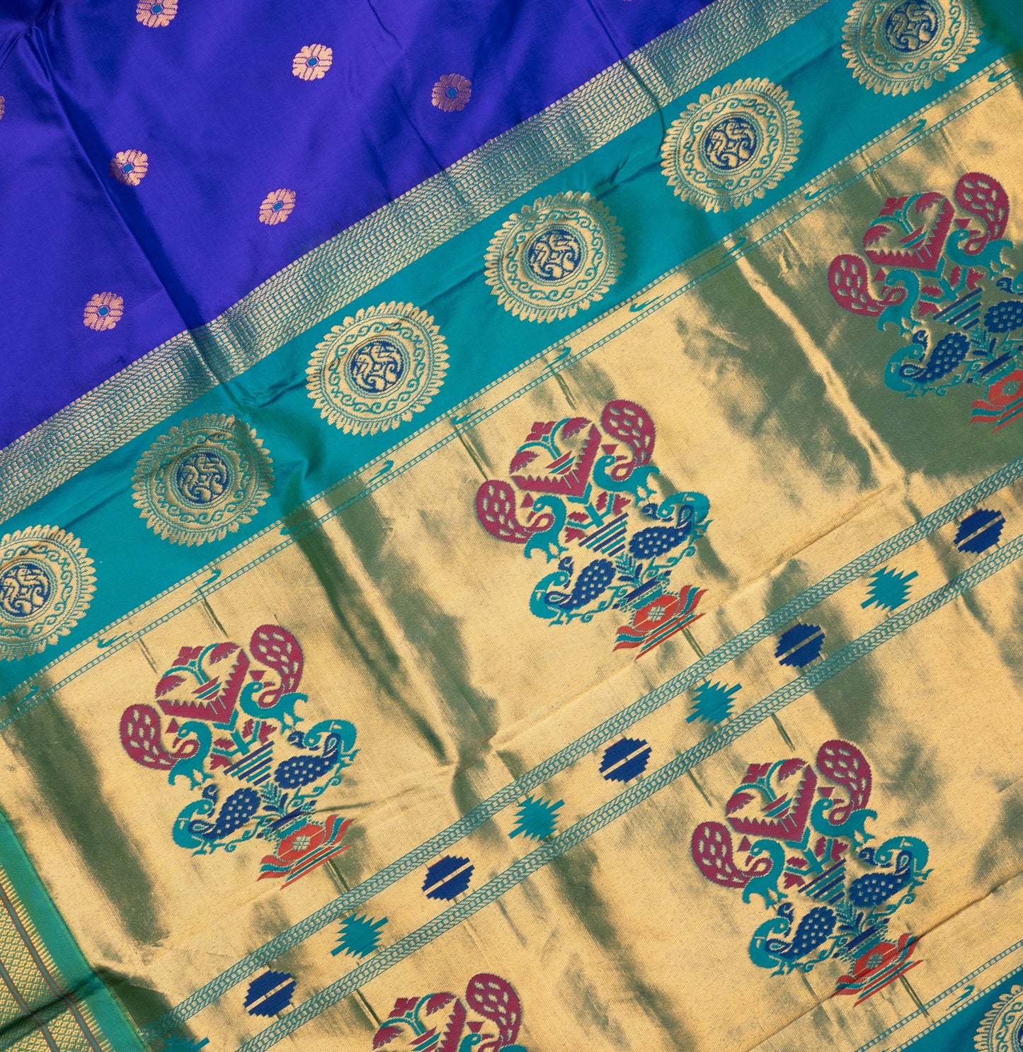 Lotus Peacock Paithani with Contrast Border