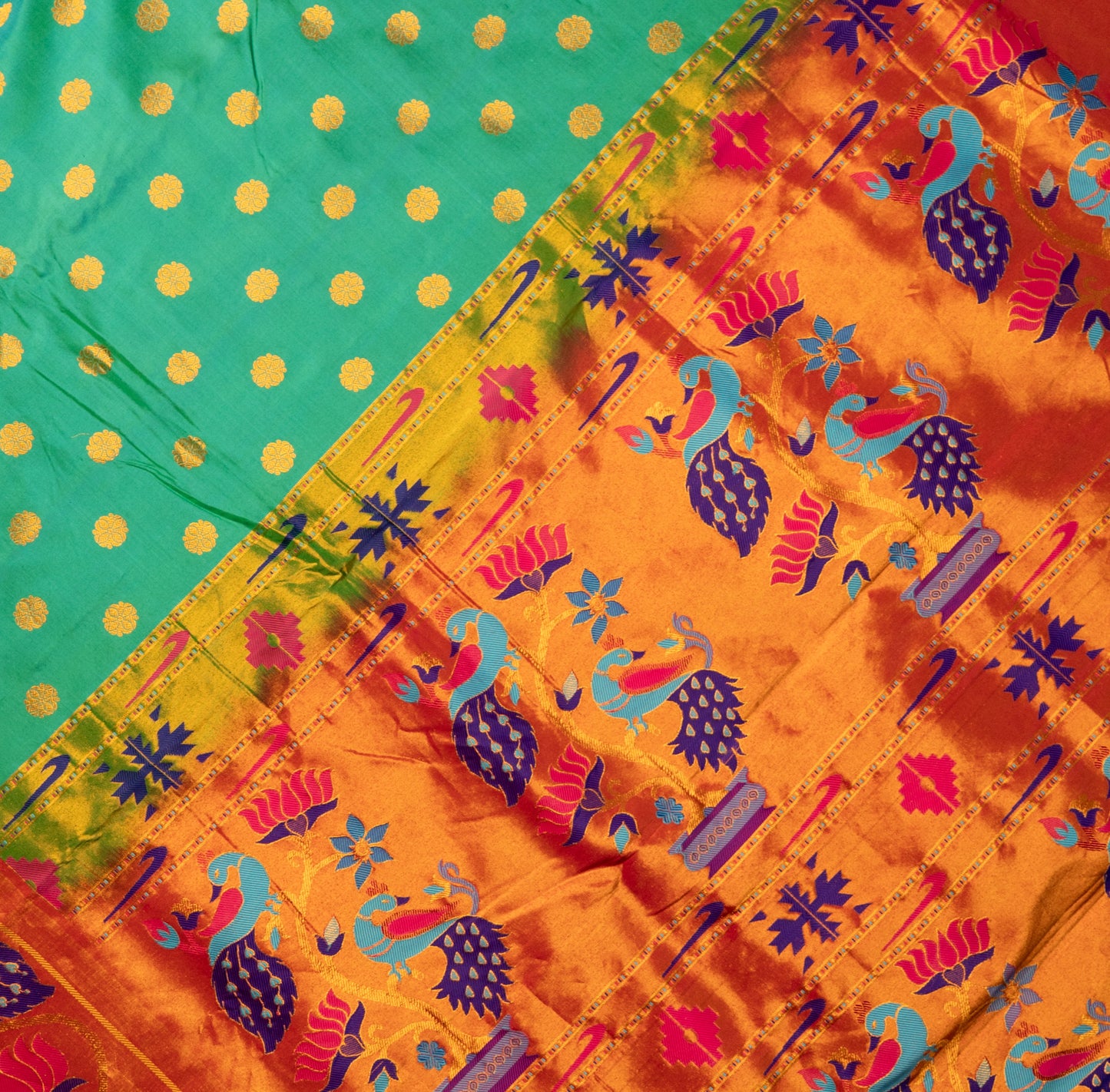 Peacock Paithani with Orange tissue border