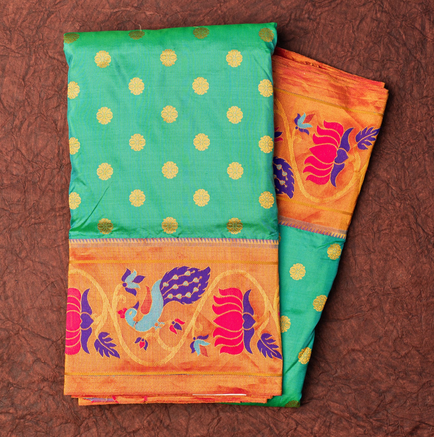 Peacock Paithani with Orange tissue border