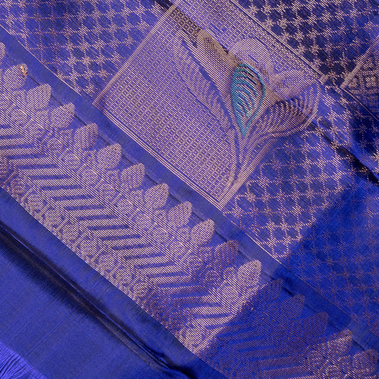 Pure Kanchipuram Silk Saree in Yellow Greenish with Contrast Purple Border