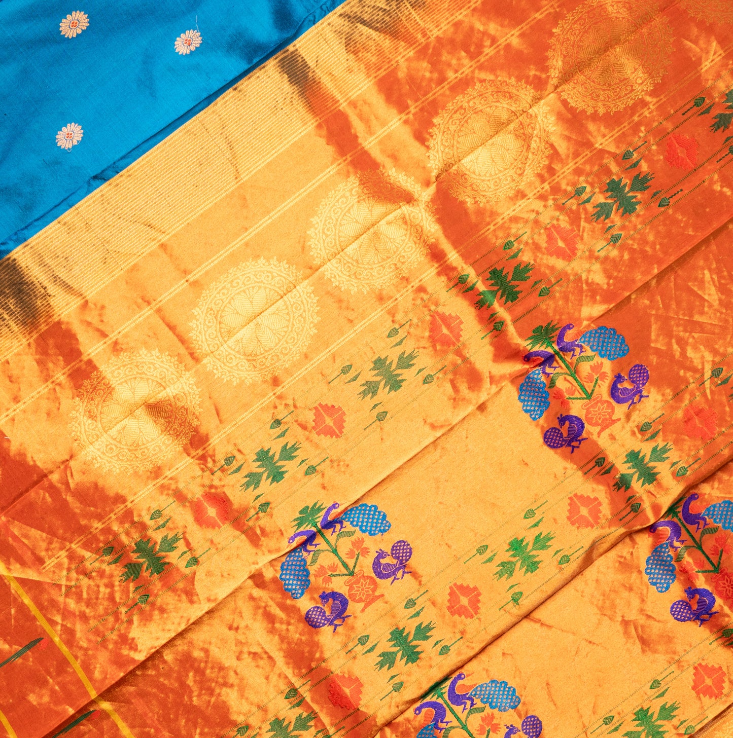 Royal Blue Paithani Saree with Pista contrast