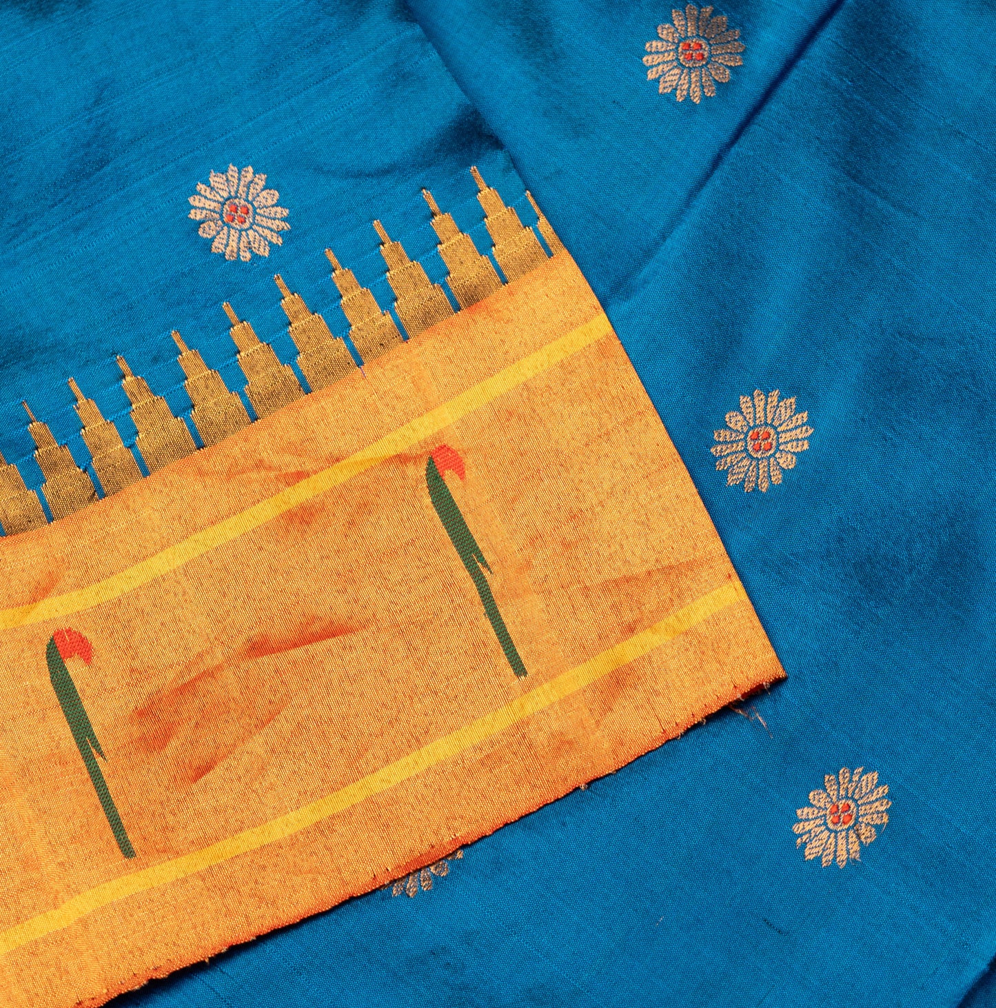 Royal Blue Paithani Saree with Pista contrast