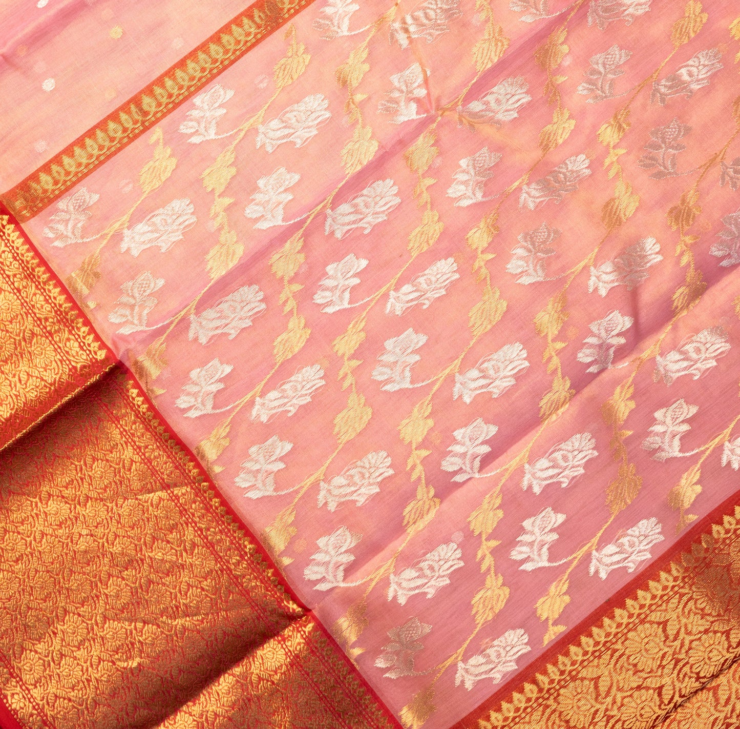 Chanderi Katan Silk Baby Pink Saree with Large Maharani Border