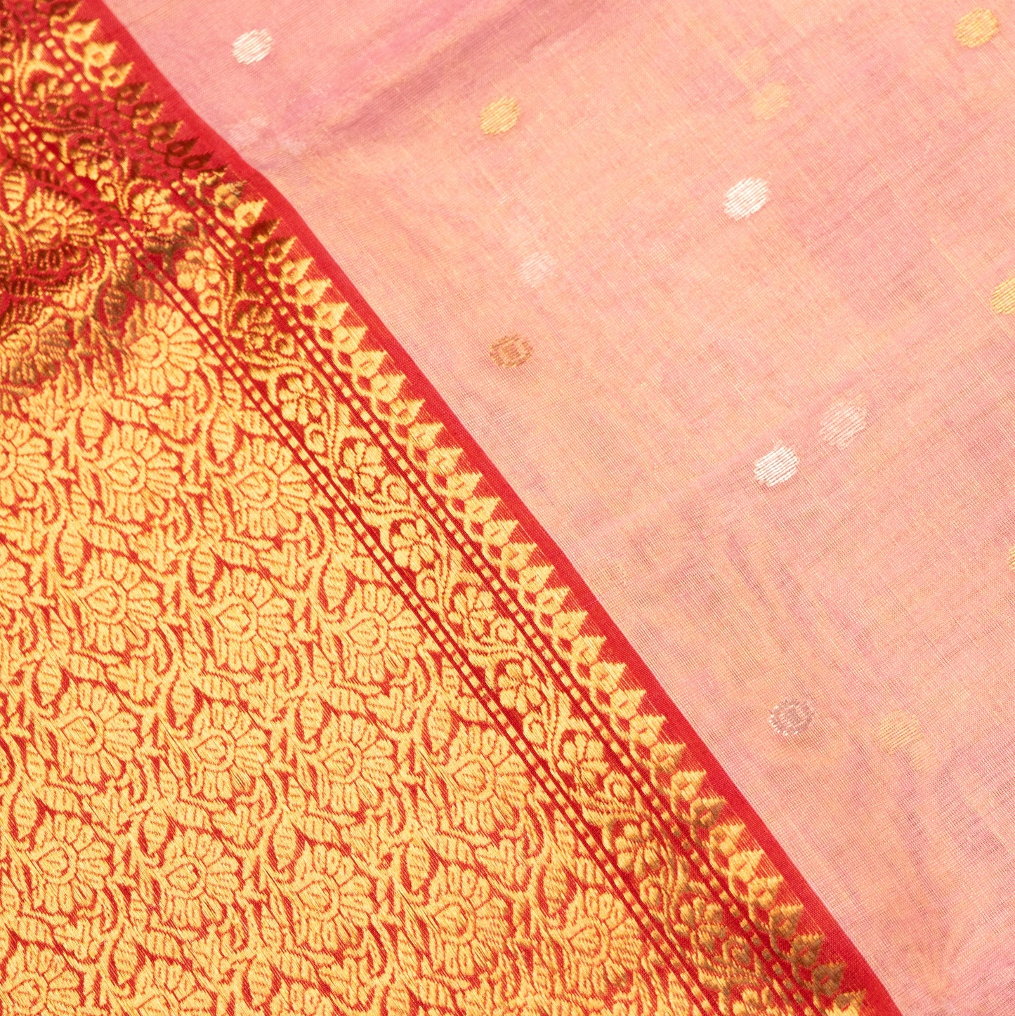 Chanderi Katan Silk Baby Pink Saree with Large Maharani Border