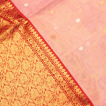 Chanderi Katan Silk Baby Pink Saree with Large Maharani Border