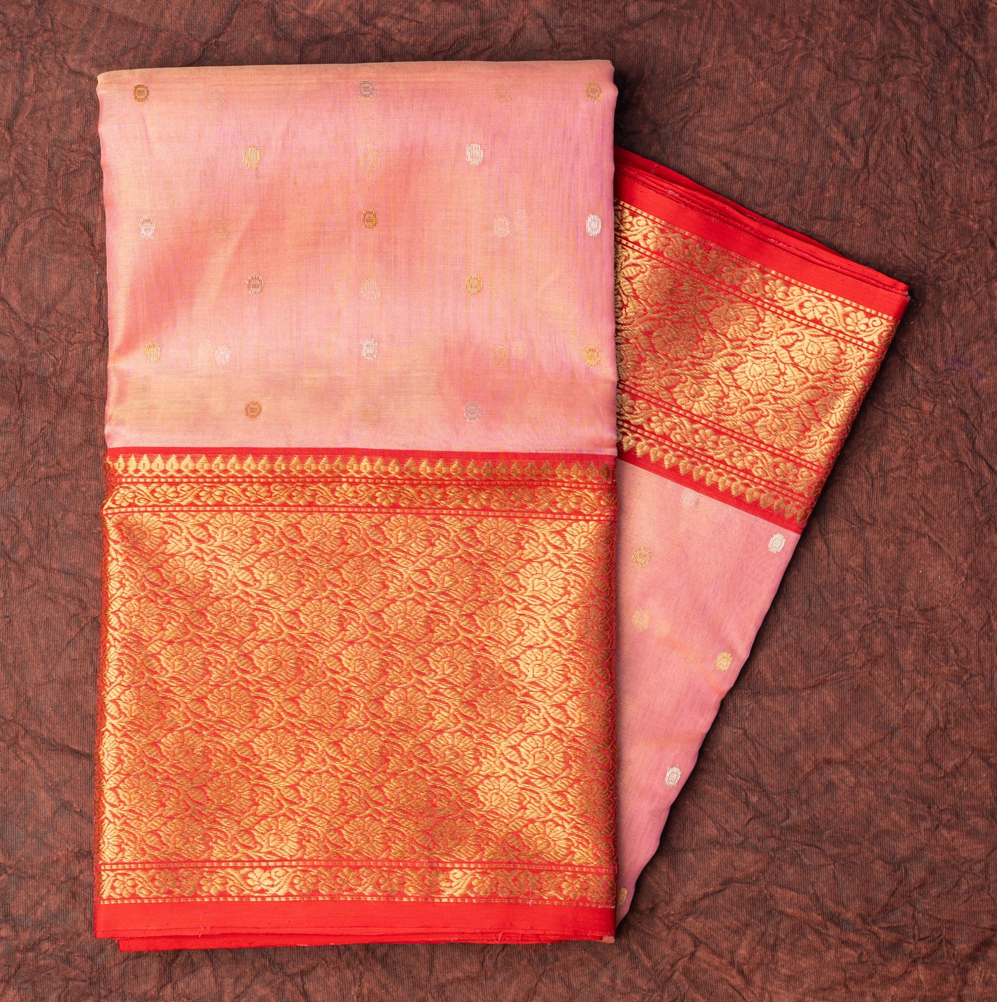 Chanderi Katan Silk Baby Pink Saree with Large Maharani Border