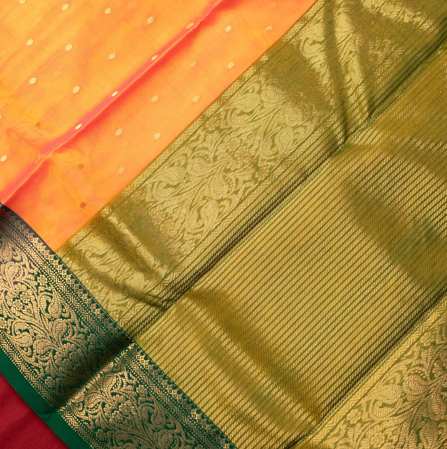 Chanderi Katan Silk in Cross Mango with Traditional Border