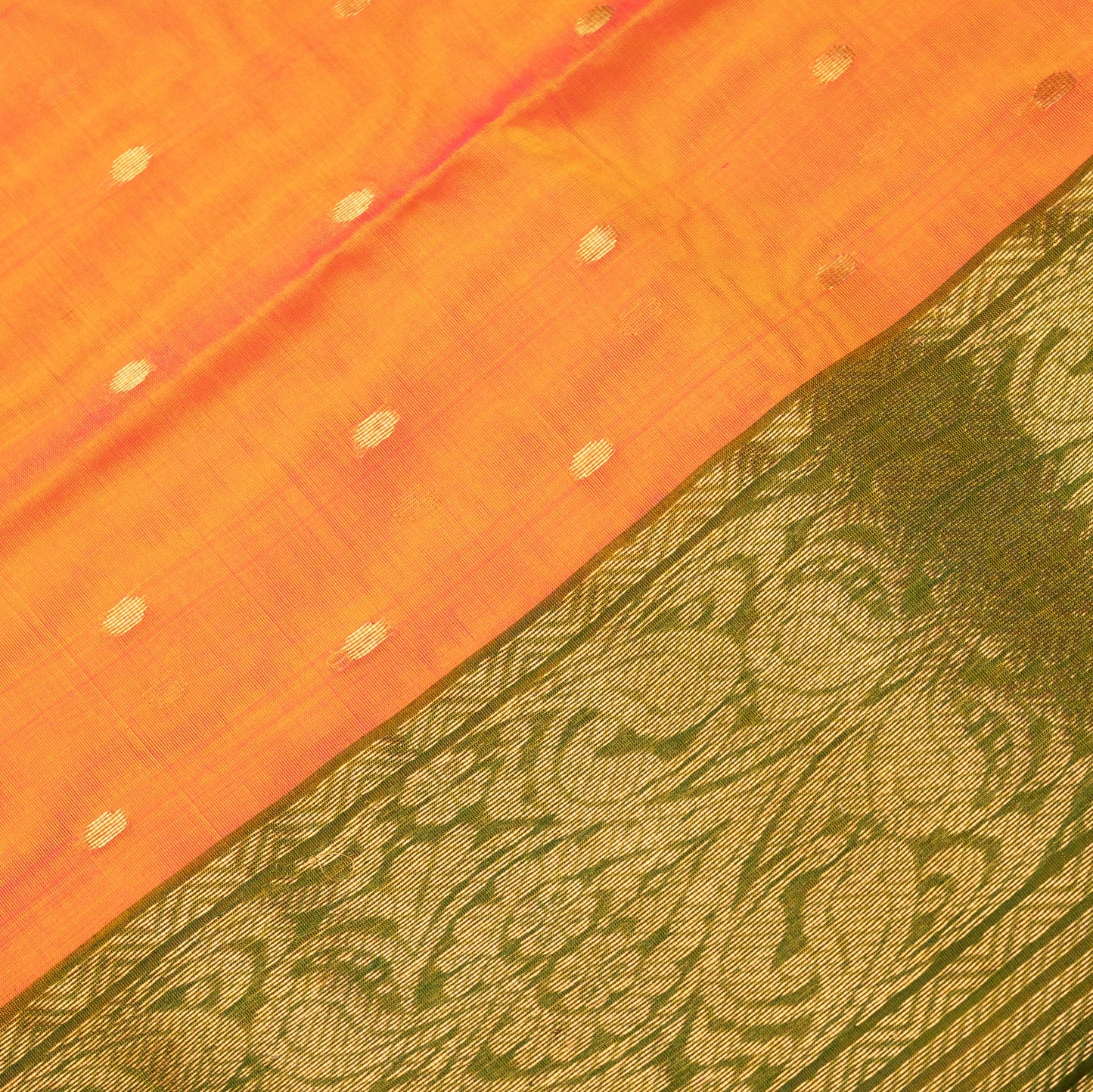 Chanderi Katan Silk in Cross Mango with Traditional Border