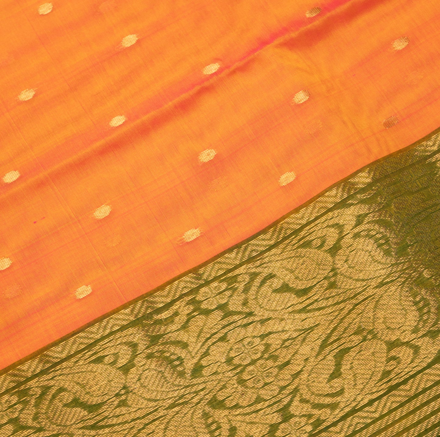 Chanderi Katan Silk in Cross Mango with Traditional Border