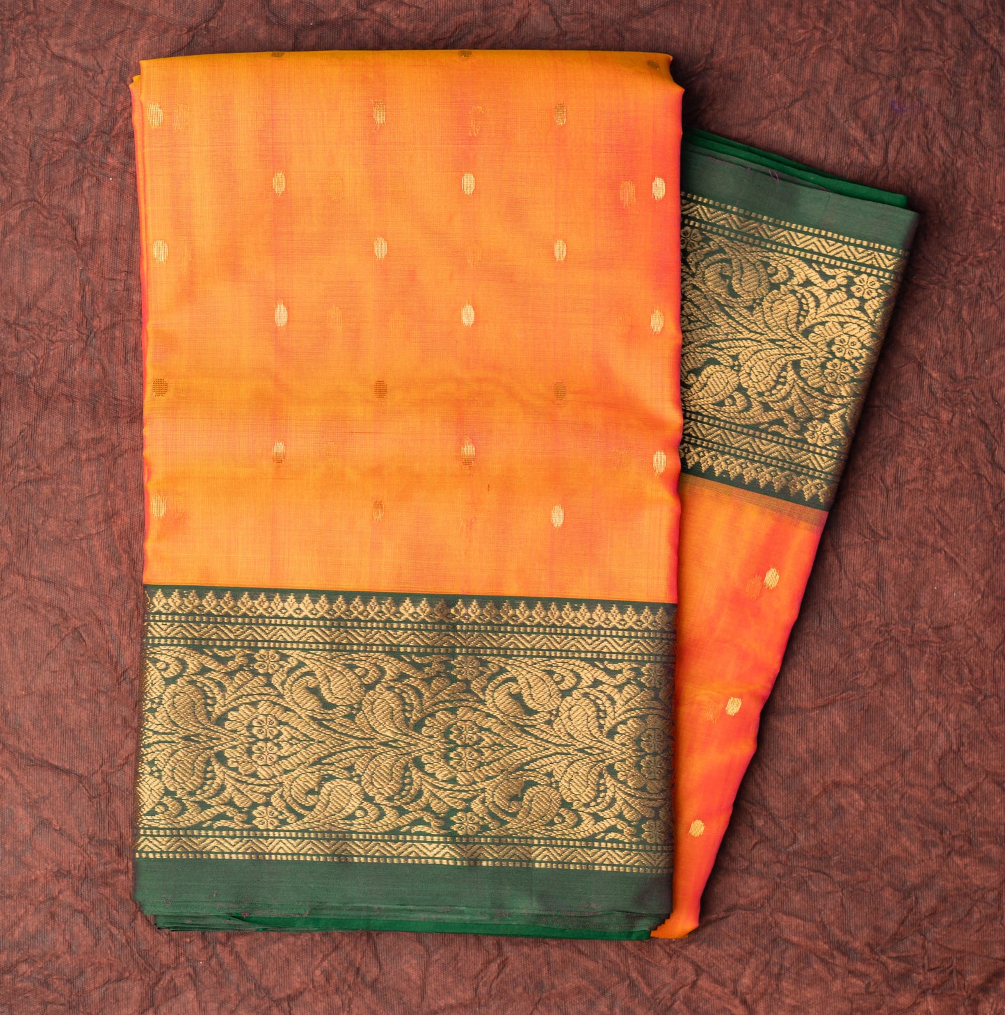 Chanderi Katan Silk in Cross Mango with Traditional Border