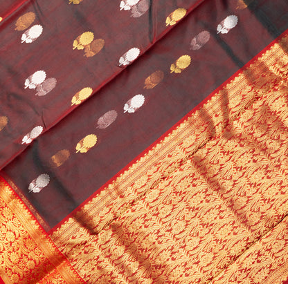 Chanderi Katan Silk Saree in Cross Brown with Medium Traditional Border