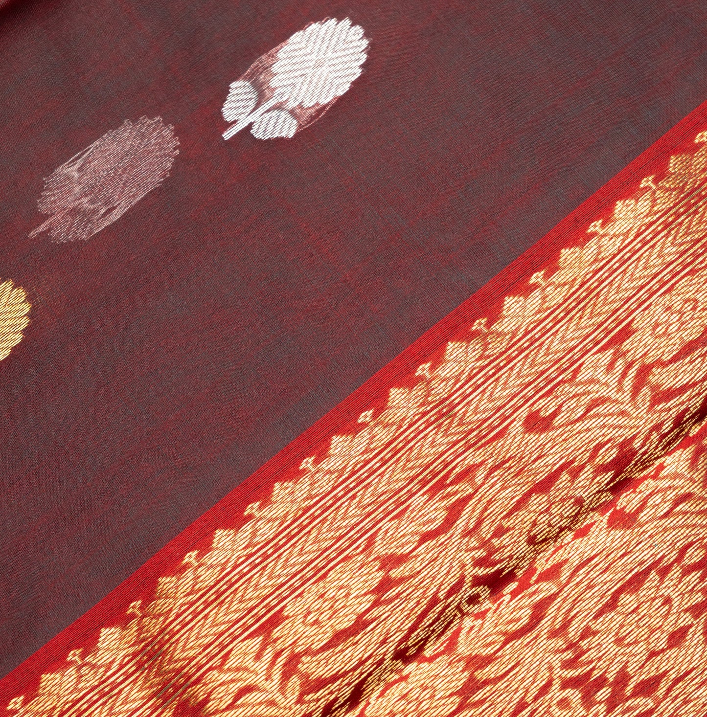 Chanderi Katan Silk Saree in Cross Brown with Medium Traditional Border