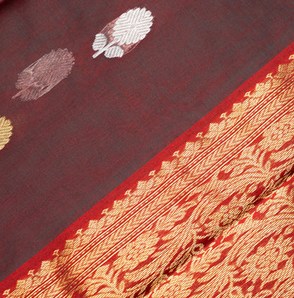 Chanderi Katan Silk Saree in Cross Brown with Medium Traditional Border