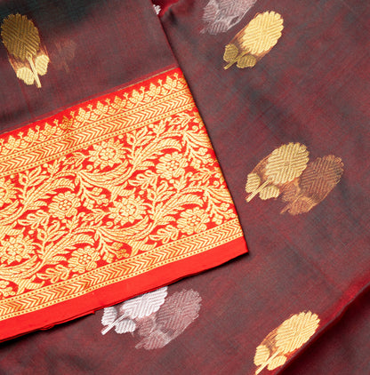Chanderi Katan Silk Saree in Cross Brown with Medium Traditional Border