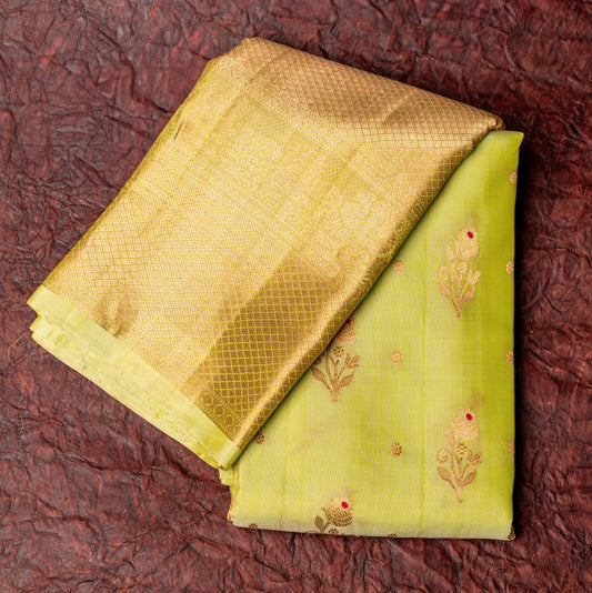 Pure Kanchipuram Lime Green Saree with Broad Border