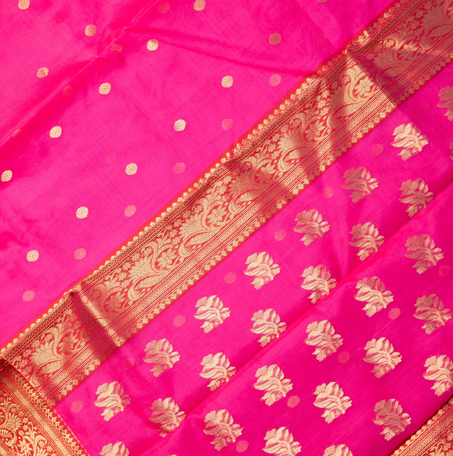 Chanderi Katan Silk Saree in Pink with Traditional Border