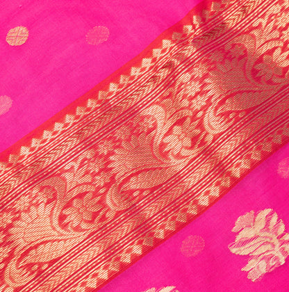 Chanderi Katan Silk Saree in Pink with Traditional Border