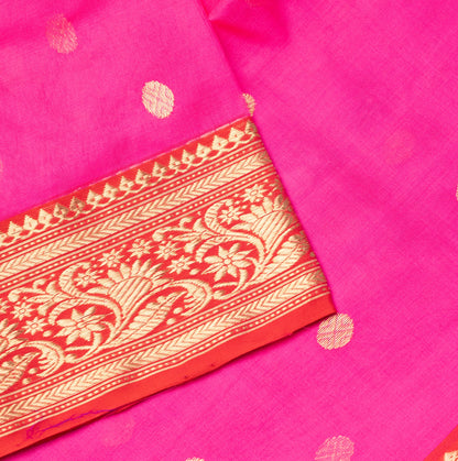 Chanderi Katan Silk Saree in Pink with Traditional Border