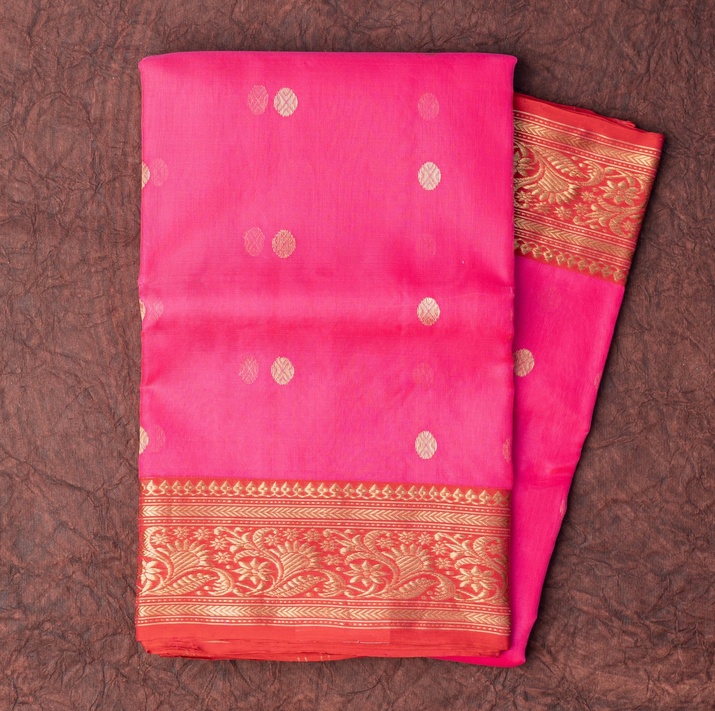 Chanderi Katan Silk Saree in Pink with Traditional Border