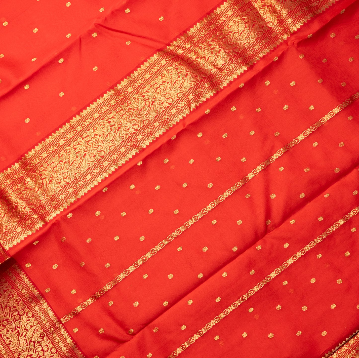 Chanderi Katan Silk Saree in Red with Maharani Border