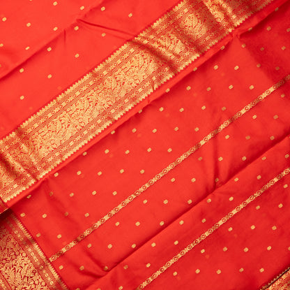 Chanderi Katan Silk Saree in Red with Maharani Border