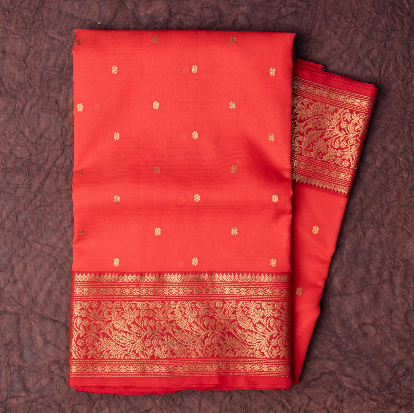 Chanderi Katan Silk Saree in Red with Maharani Border
