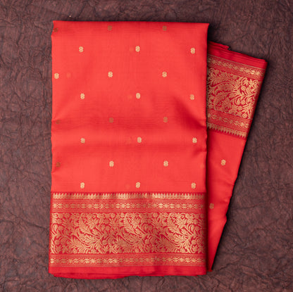 Chanderi Katan Silk Saree in Red with Maharani Border