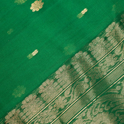 Chanderi Katan Silk Saree in Green with Medium Border