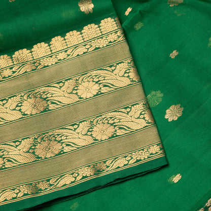 Chanderi Katan Silk Saree in Green with Medium Border